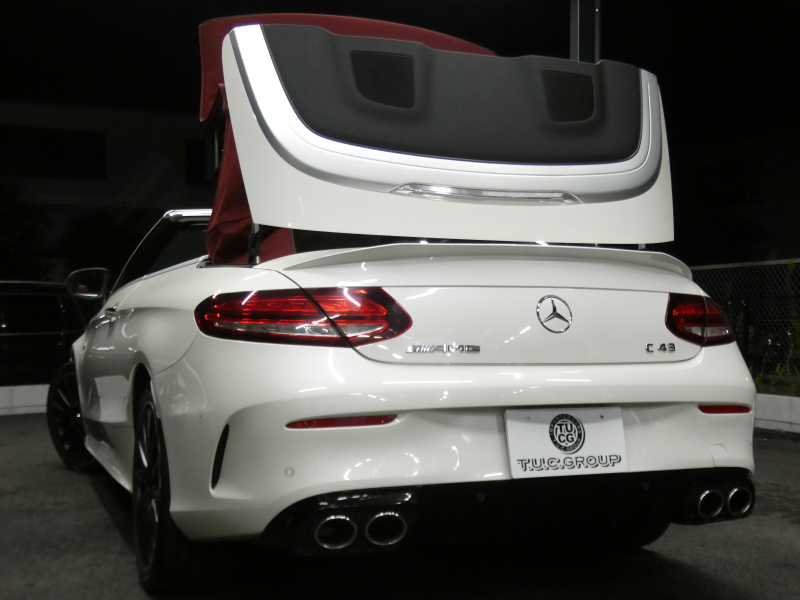 AMG Cクラス C43 4MATIC ｶﾌﾞﾘｵﾚ ﾚｰﾀﾞｰｾｰﾌﾃｨPKG　後期 390ps meｺﾈｸﾄ 赤革 赤幌 HDDﾅﾋﾞ 地ﾃﾞｼﾞ Appleｶｰﾌﾟﾚｲ ﾍｯﾄﾞｱｯﾌﾟD Burmester ﾏﾙﾁﾋﾞｰﾑLEDﾍｯﾄﾞﾗｲﾄ　2年保証付